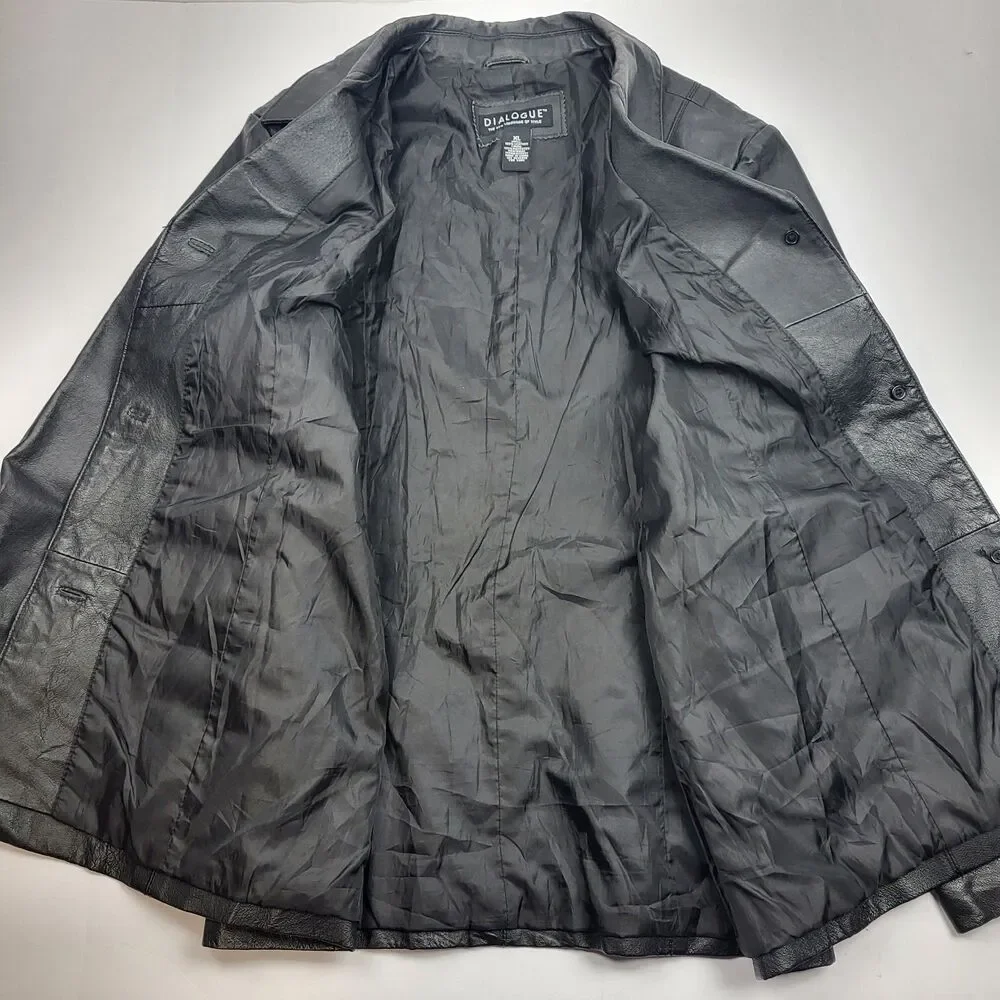 Dialogue Womens 100% Leather Jacket Blazer Button Coat Size XL